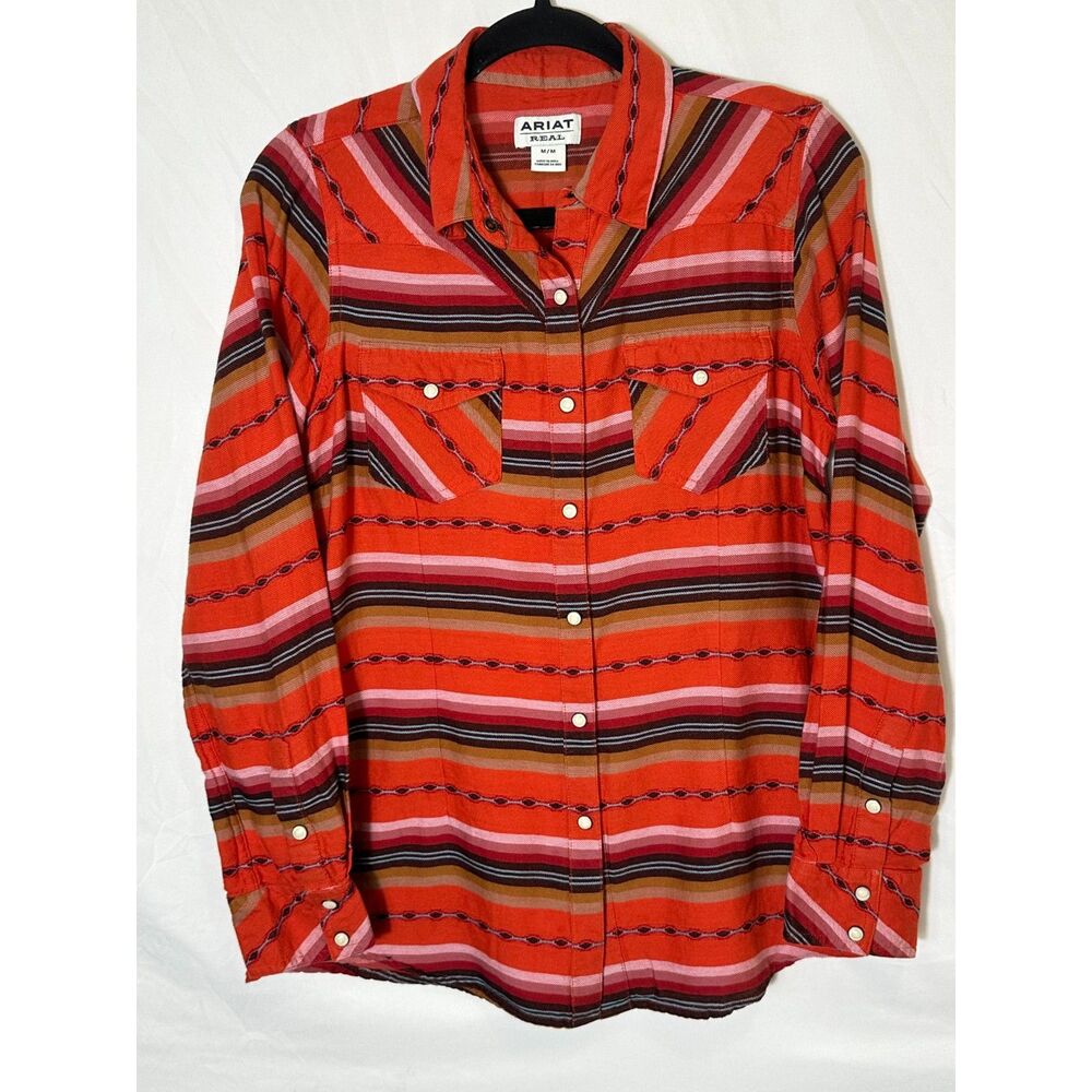 Ariat R.E.A.L. Western Oasis Serape Women's Pearl Snap Top Size M 100% Cotton